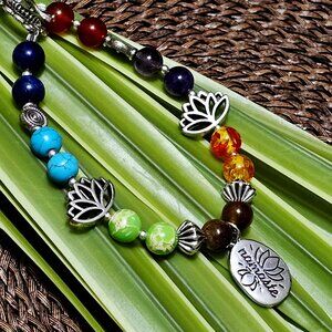 Artisan Hand Crafted Bracelet Namaste Chakras Rainbow Colors Silver Lotus Flower